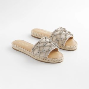 Linen Knotted Espadrille Slides