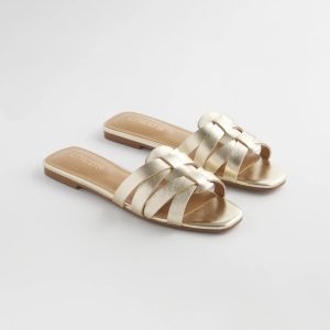 Leather Cassidy Cross-Strap Slide Shoes