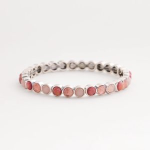 Quartz & Rhodonite Stone Silvertone Round Stretch