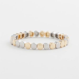 Silver & Gold Tone Round Stretch Bracelet