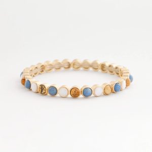 Goldtone Genuine Stone Round Stretch Bracelet