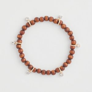Wood Bead & Cubic Zirconia Stretch Bracelet