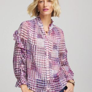 Gingham-Print Georgette Blouse