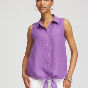 No Iron™ Linen Tie-Front Sleeveless Shirt