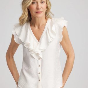 Crepe Ruffle-Trim Blouse