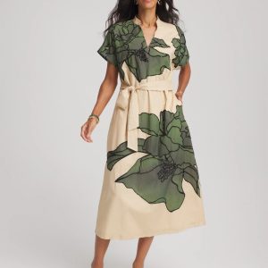 Printed Cotton-Voile Popover Midi Dress
