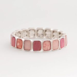 Quartz & Rhodonite Stone Silvertone Square Stretch