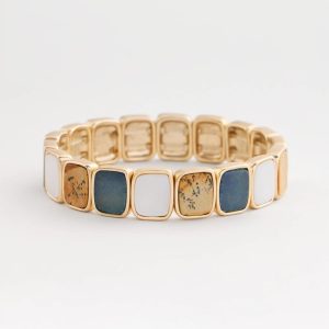 Goldtone Stone Square Stretch Bracelet