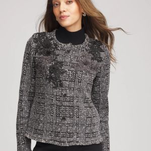 Embroidered Metallic Tweed Cardigan