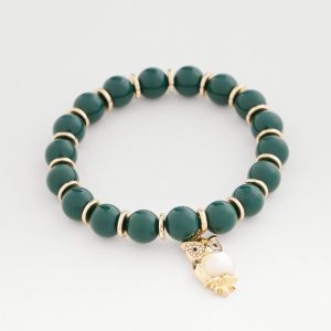 Green & Gold Beaded Charm Bracelet