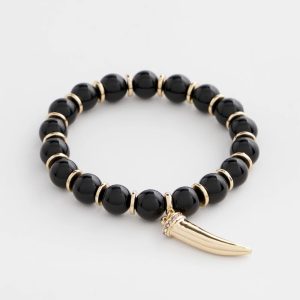 Black Stretch Beaded Charm Bracelet