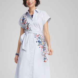 Striped Embroidered Poplin Midi Shirtdress