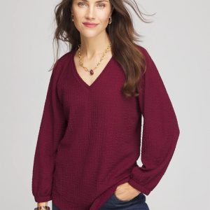 Textured Raglan V-Neck Top