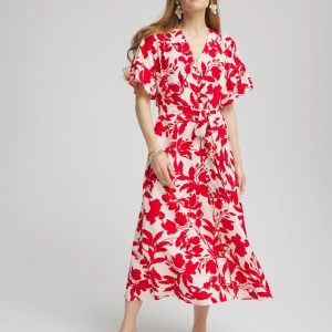 Petite Floral Ruffle-Sleeved Midi Dress