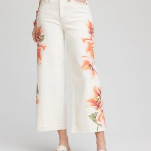Floral High-Rise Wide-Leg Cropped Jeans