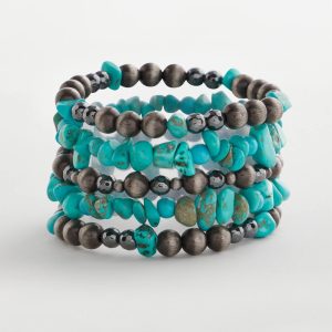 Turquoise Stone Stretch Set of Five Beaded Bracelets
