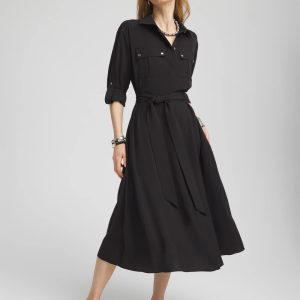 Petite Twill Belted Midi Shirtdress