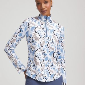 Zenergy® UPF Floral Half-Zip Mockneck Top