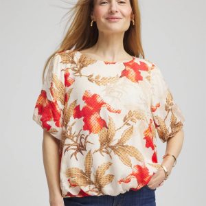 Floral Bubble-Hem Blouse